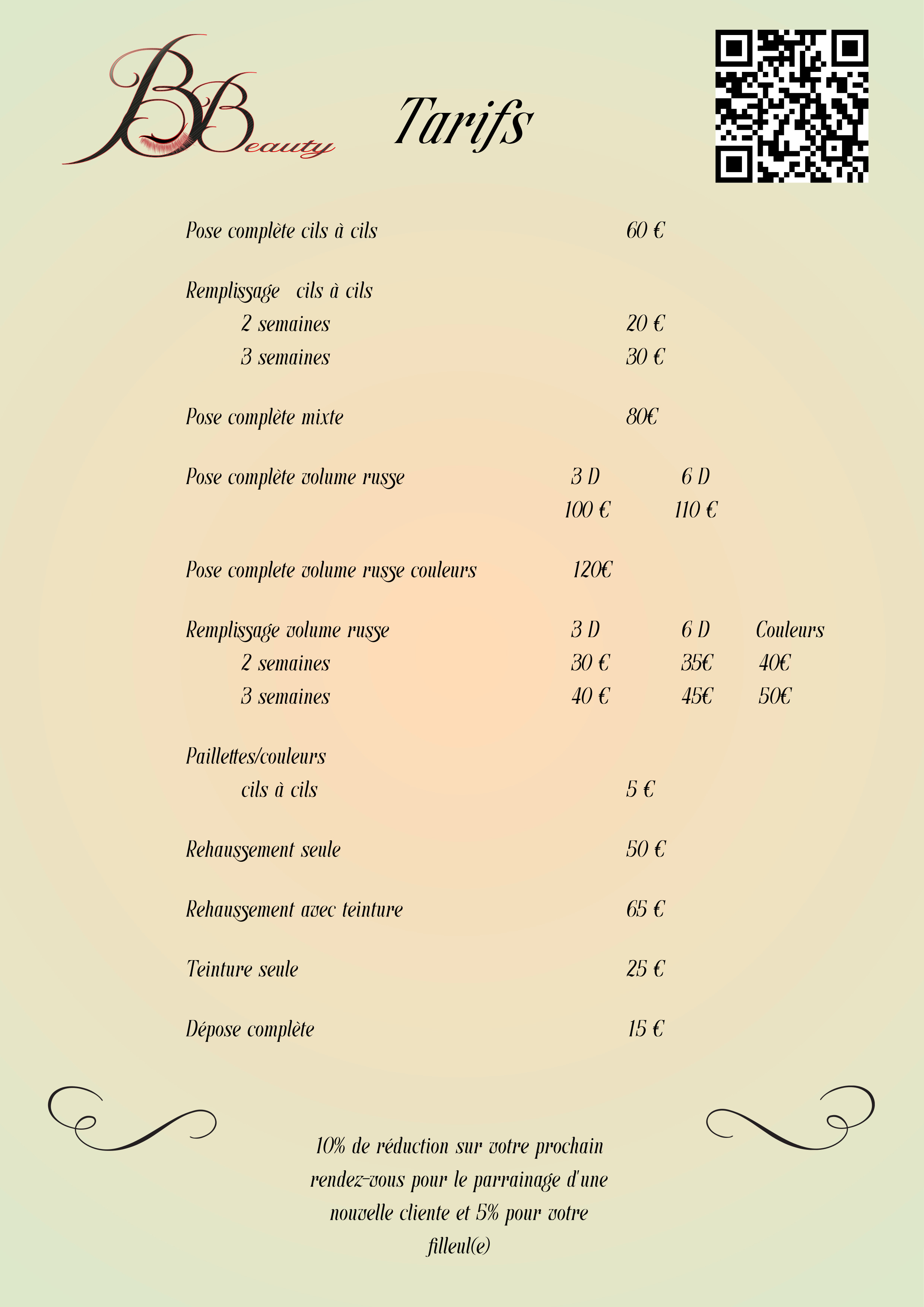 Tarifs Extensions Ciliaires